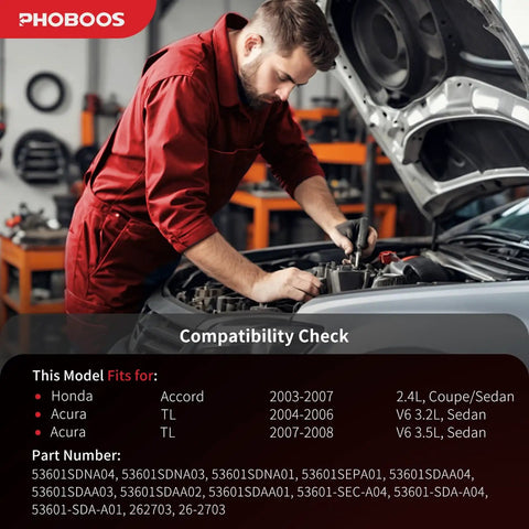 Mechanic checking engine compatibility for hydraulic power steering rack and pinion assembly with compatibility chart displayed