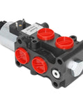 Hydraulic multiplier selector diverter valve with switch by Summit Hydraulics, 13 GPM; black body with red caps
