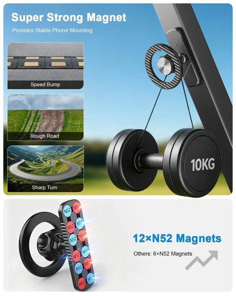 Knockout Magnetic Golf Cart Phone Mount With Heavy Duty Aluminum Bracket showcasing strong magnets and stable phone mounting.