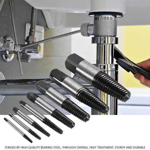 8-Piece Broken Screw Extractor Set For Damaged Screws, Rusted Bolts And Pipe Fittings shown with plumbing application