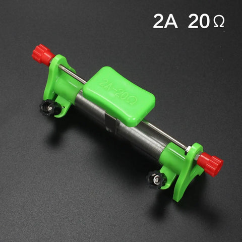 Knockout Adjustable Sliding Rheostat 2 Amp 20 Ohm Variable Resistor in green, demonstrating electrical resistance for high school labs.