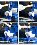 Demonstrating safe use of Bearing Race And Seal Driver Kit 12 Piece Universal Wheel Bearing Installer with ergonomic handle.