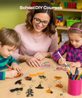 Children creating DIY art with 25 Piece Frosted Shrink Plastic Sheets Set For DIY Shrink Art And Handicrafts With One Glossy Side And Bright Colors