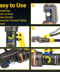 10 Ton Hydraulic Crimping Tool Kit With 8 Dies For 12 AWG To 2/0 AWG Battery Cable And Stainless Steel Wire Rope Ends Instructions