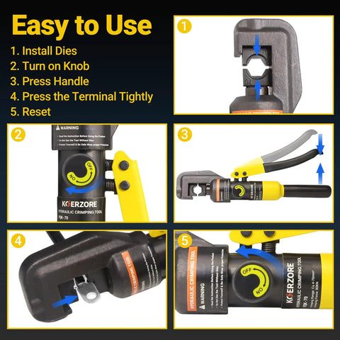 10 Ton Hydraulic Crimping Tool Kit With 8 Dies For 12 AWG To 2/0 AWG Battery Cable And Stainless Steel Wire Rope Ends Instructions