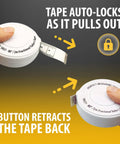 Retractable Tailor Tape Measure For Fabric And Sewing, 80 Inch And 2 Meter, dual-sided tape showing auto-lock and retract feature