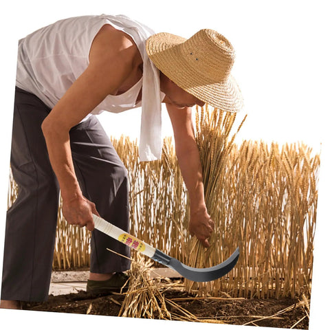 Person using Multi Purpose Manganese Steel Garden Tool With Wooden Handle For Grass Cutting, Weeding, And Harvesting, Durable And Comfy