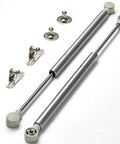Two Pack Slow Close Hinges for Toy Box and Chest, 15 Inch 100N Gas Springs for Heavy Lids, silver with installation parts.