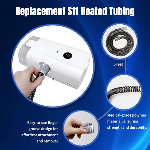 Heated Tubing Replacement For Sleep Apnea Machines Compatible With Air Sense 11 And Air Curve 11, showing connection to device