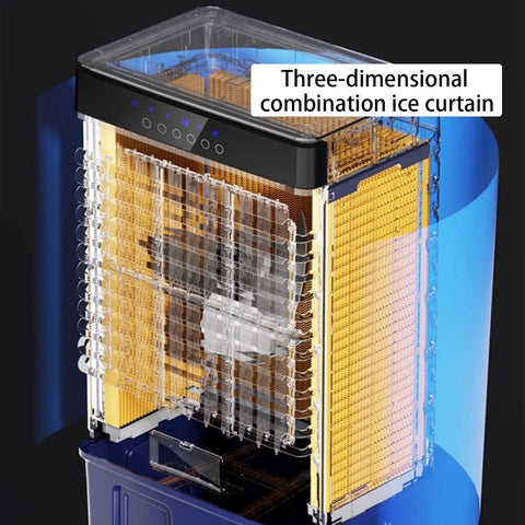 Three-dimensional combination ice curtain of Portable Evaporative Air Cooler With Massive Water Tank And Eight Frozen Ice Packs Wide Angle Oscillating Swamp Cooler.