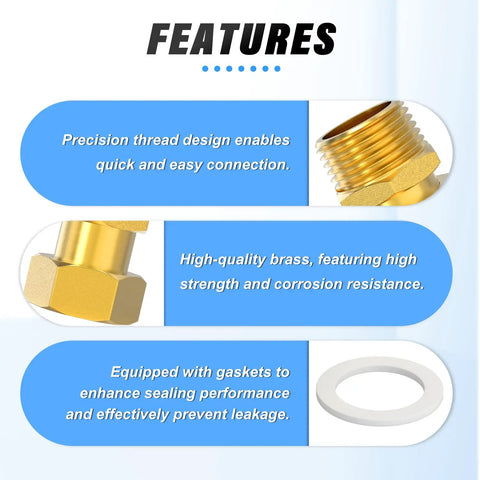 Brass Water Meter Coupling Kit 5 Pack 1/2 Inch Male NPT To 1/2 Inch Female BSP Adapters With Seal Washer Durable Pipe Fittings