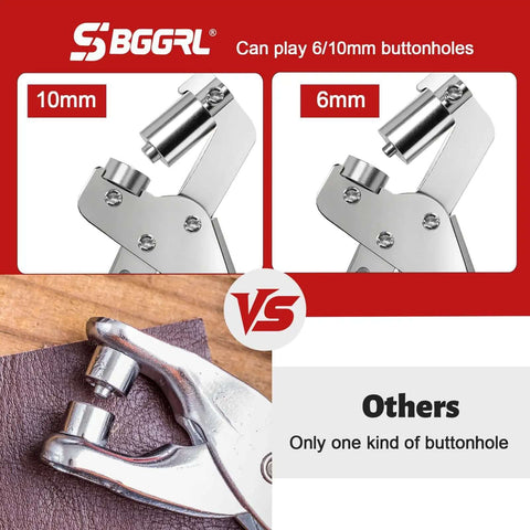 Comparison of dual-size grommet kit versus standard with 1/4 and 3/8 inch punches, focusing on 10mm and 6mm dies