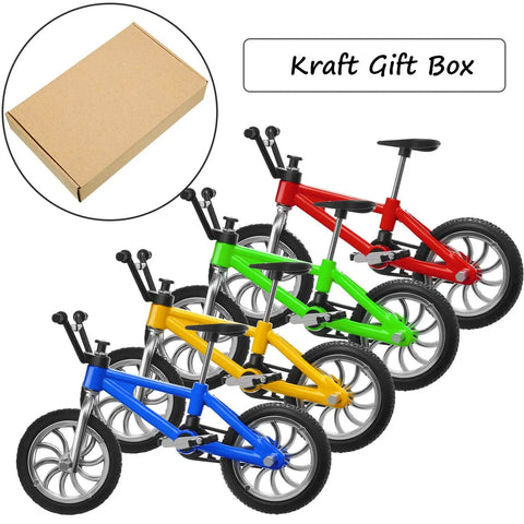 12 Pack Mini Finger BMX Bikes For Kids And Adults, colorful tiny bike toys with kraft gift box, shown in assorted vintage colors