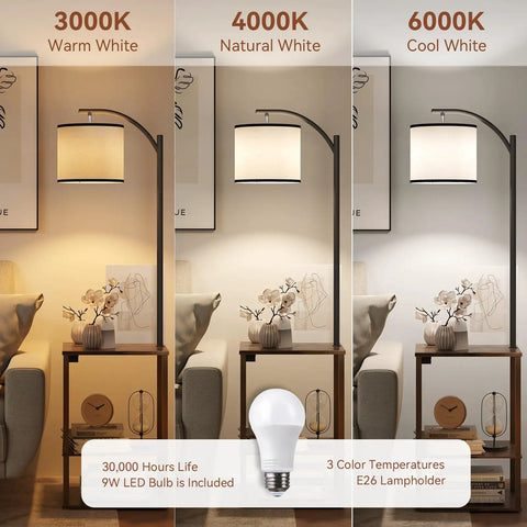 Floor Lamp With Table And USB Charging Station End Table With Shelves Dope Modern Design 3 Color Temperature LED Bulb