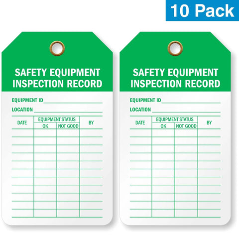 Heavy Duty Two Sided Safety Equipment Inspection Tags For Workplace Accident Prevention Made From Sturdy Vinyl Plastic With Reinforced Steel Eyelets No Fuss Gear Tracking Straight Up Reliable Daily Checks Pack Of Ten Made In Usa