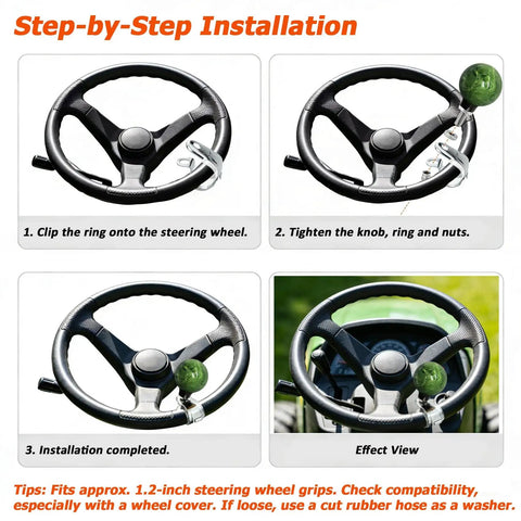 Ball Steering Wheel Spinner Booster Knob For Easy Turning And Quick Stops Universal Turning Assist Handle Fits Tractors Forklifts Lawn Mowers Boats And More Green installation steps