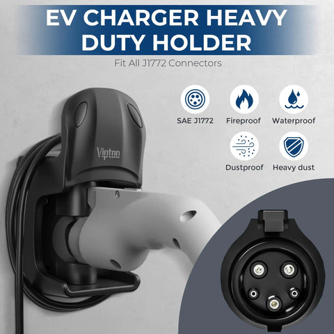 Badass J1772 Electric Vehicle Charger Holder Wall Mount With Five Notch Adjustable Design, featuring durable thermoplastic and secure grip.