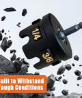 Heavy Duty Threaded Rod Nut Runner And Nut Zipper Drill Attachment That Shoots Through Conduit Rack Assembly and Strut System Setup Without Breaking A Sweat For Impact Drills, showing size markings 1/4 and 3/8.