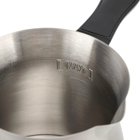 Close-up of Turkish Electric Coffee Pot 600ML with Ergonomic Handle Stainless Steel Turkish Coffee Maker Interior View