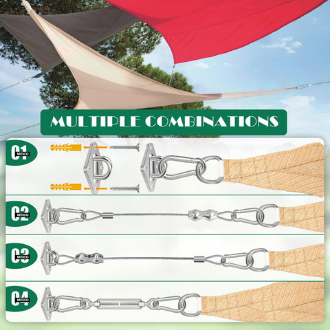 52 Pcs Shade Sail Hardware Kit In Stainless Steel 304 With 5.5 Inch Adjustable Turnbuckle 78.7 Inch Wire Rope setup examples