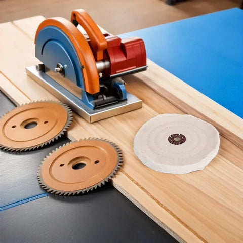 Pro Shop Kisangel 2pcs Cotton Buffing Polishing Wheels For Bench Grinder With 144mm Diameter And 12mm Bore Hole on wood surface.