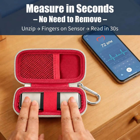 Solid Build Hard Case For Alivecor Kardiamobile One Lead 6L And 6L Max open with heart monitor inside, showcasing shock absorbing foam.