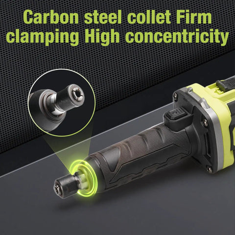 Heavy Duty Brushless Cordless Die Grinder 6mm Collet showing durable carbon steel collet and grip for effective rust removal.