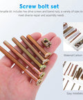 Close-up of 49 Piece M6 Hex Drive Screws And Barrel Nuts Set For Bed Frame Assembly And Home Repairs in hand with storage box