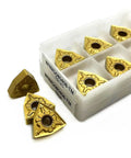 Turning Inserts For Hard Steel 10 Pcs WNMG080404 WNMG080408 TM T9125 Coated External Lathe Tools For Fast Cuts Low Friction High Wear And Heat Resistance Made For Real World Tough Jobs. gold WNMG080404 inserts in plastic tray