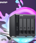 Plug And Play 4 Bay USB C Direct Attached Storage Box Featuring Hardware RAID For 3.5 Inch SATA Drives with black housing and USB cable.