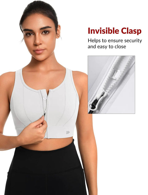 Front Closure High Impact Sports Bra For Women Plus Size White L Plus Locked In Support To Stop Bouncing detailed view