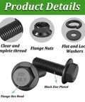 Top Shelf M8 X 30mm Full Thread Flanged Hex Head Bolts With Flange Nuts Flat And Lock Washers 10 Piece 10.9 Grade Black Zinc Plated.