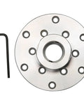 Shop Grade 4 Inch Wood Lathe Steel Faceplate With 1x8 Tpi Spindle Thread Tough As Nails Heavy Duty Alloy Chuck on white background.