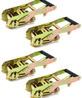 Ratchet Tie Down Straps With Long J Hooks 2 Inch Heavy Duty 4 Pack For Cargo Truck Security And Secure Hauling 10,000 Lb Break Strength 3,333 Lb Working Load