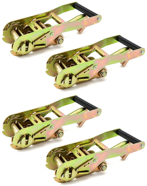 Ratchet Tie Down Straps With Long J Hooks 2 Inch Heavy Duty 4 Pack For Cargo Truck Security And Secure Hauling 10,000 Lb Break Strength 3,333 Lb Working Load