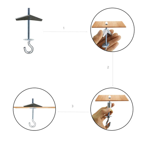 Heavy Duty Carbon Steel Ceiling Hooks Four Pack Spring Toggle Drywall Anchors For Hollow Walls Rock Solid Swag Plant Hangers setup steps.