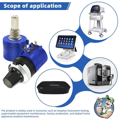 Pro Grade 10 Turn 1K Ohm Rotary Potentiometer with Wire Wound Precision for DIY shown with application examples