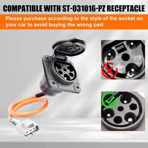 Plug And Play Electric Golf Cart Charger Receptacle Head 3 Pin Replacement For Advanced Ev And Evolution Carts 30 Amp 110 220 Volt Setup with orange cable. 