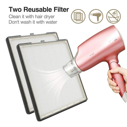 Pro Grade Nail Dust Collector Machine 60W With 2 Reusable Filters easy cleaning with hairdryer and no water, shown on image