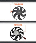 Front and rear view of Solid Right Side Radiator Cooling Fan Fits VW Passat Jetta A3 CC Beetle GTI TT 2005-2017, showing design details.