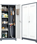 72-Inch Tall Metal Garage Storage Cabinet with Lockable Doors and Adjustable Shelves, gray and white finish, open and closed view