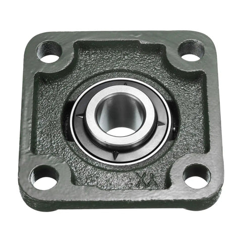 Close-up of Heavy Duty Pillow Block Bearing Set UCF205-14 Seven Eighths Inch Bore showing square flange and solid cast iron base
