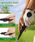 Close-up of golfer using Two Pack Golf Grip Trainer Aids For Proper Hand Position And Muscle Memory Practice Tool outdoors.