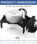 Upgraded High Torque Washer Shift Actuator Compatible With W11481722 And W10913953 Washing Machine Cycle Selector Motor Replaces 49Tyz E120A1 dimensions with measurements.