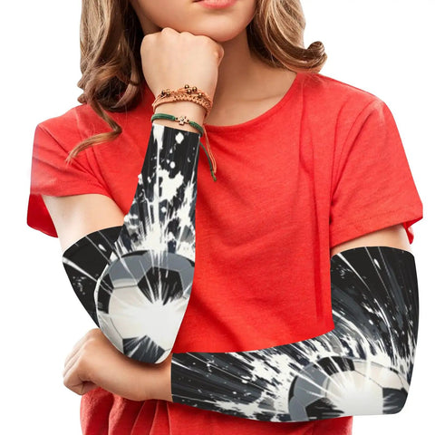 Ice Silk Cooling Arm Sleeves For Men And Women 2 Pack UV Sun Protection Lightweight Stretch Covers Keep You Chill And Staying Fresh During Golf Fishing Cycling Or Running Outdoors worn by a person in a red shirt.