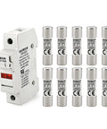 All In One Fuse Holder Kit With Ten 5A Ceramic Fuses 10X38MM 1 Pole DIN Rail Mount LED Indicator CE Certified Plug And Play For Electrical Panels And DIY Projects