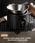 Dosing Cup And Scale Combo With Stand 0.1g Precision Digital Coffee Scale on an espresso machine drip tray
