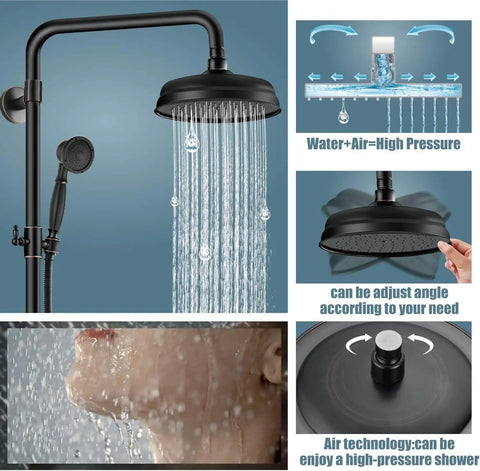 Oil Rubbed Bronze Shower Faucet Set With Hand Sprayer And Tub Spout 12 Inch Extension Tube Included 8 Inch Rainfall Shower Head