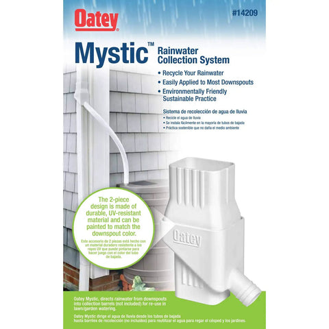 Mystic Rainwater Collection System For 2 In X 3 In Downspouts, White UV-Resistant Diverter With 4 Ft Hose on Product Packaging