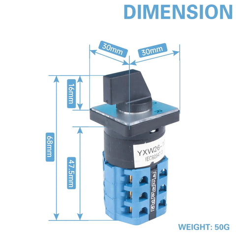 Light Milling Machine Switch For Mini Lathe Forward Off Reverse Motor Control 220V 380V With Silver Contacts dimensions shown